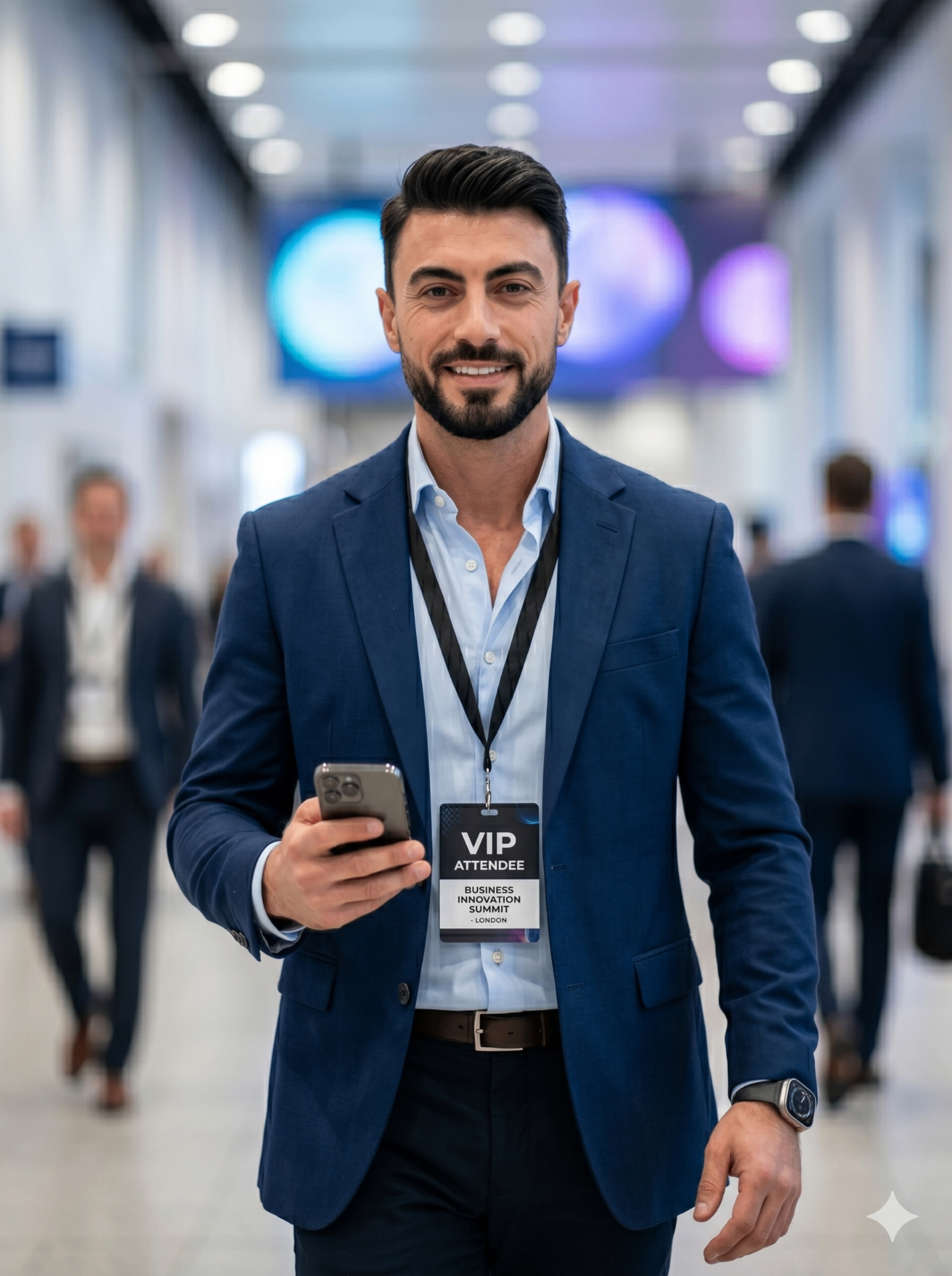 Executivo com credencial VIP em evento corporativo